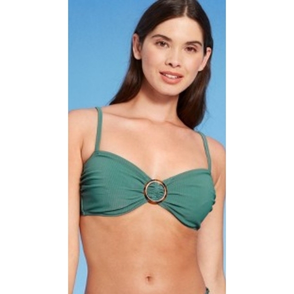 Shade & Shore Mini ribbed bandeau bikini top Green Size 36 DD - Picture 1 of 11